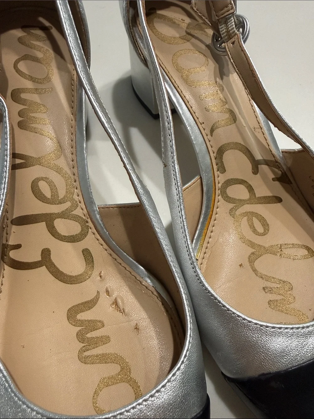 Sam Edelman Silver and Black Slingback Block Heel Pumps